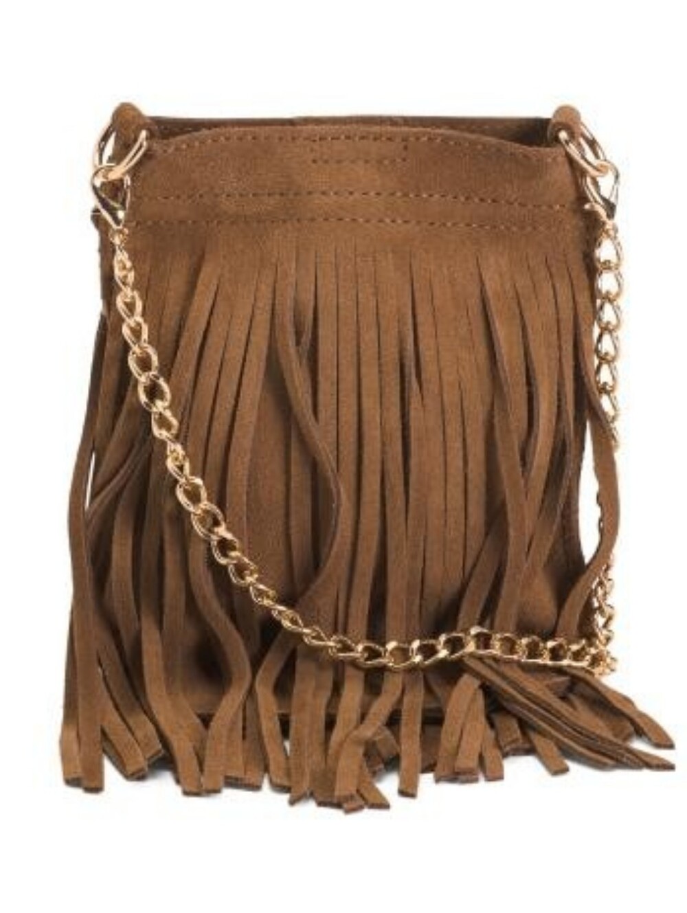 Fringed Suede Crossbody Bag - Brown